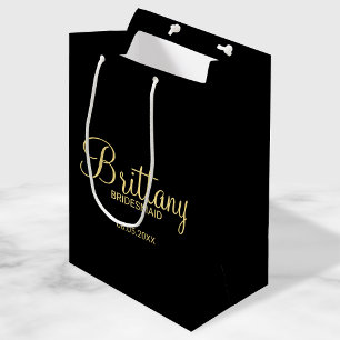 Modern Black and Gold Personalized Bridesmaids Medium Gift Bag