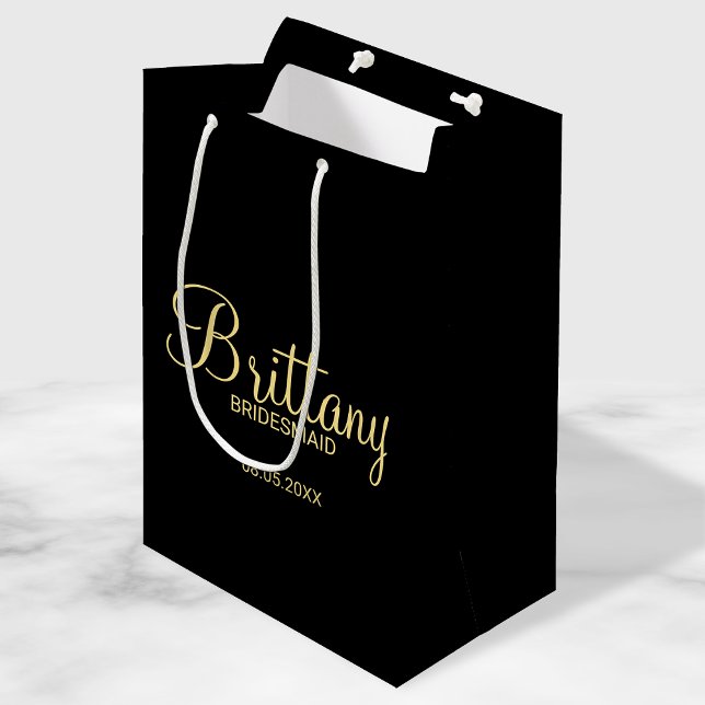 Modern Black and Gold Personalized Bridesmaids Medium Gift Bag (Creator Uploaded)