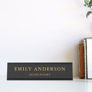 Modern Black and Gold Personalized Desk Name Plate