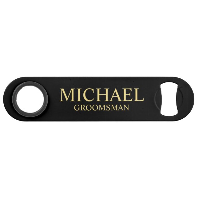 Modern Black and Gold Personalized Groomsman Bar Key (Front (Horizontal))