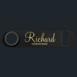 Modern Black and Gold Personalized Groomsman Bar Key<br><div class="desc">Modern Black and Gold Personalized Groomsman Gifts featuring personalized groomsman's name in gold modern script font style with title and wedding date in modern sans serif font style on black background. Also perfect for best man, father of the bride, bridesmaid, maid of honour, mother of the bride and more. Please...</div>