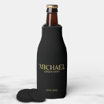 Modern Black and Gold Personalized Groomsman Bottle Cooler<br><div class="desc">Modern Black and Gold Personalized Groomsman Gifts featuring personalized groomsman's name, title and wedding date in gold classic serif font style on black background. Also perfect for Best Man, Father of the Bride and more. Please Note: The foil details are simulated in the artwork. No actual foil will be used...</div>