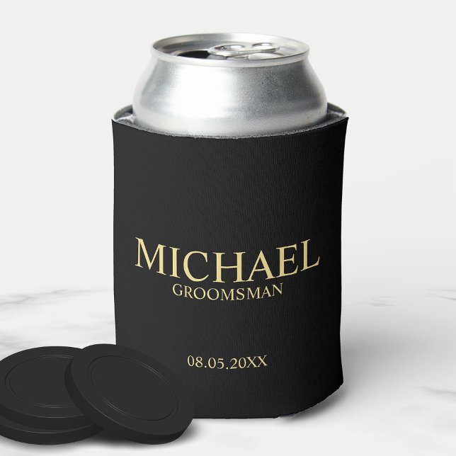 Modern Black and Gold Personalized Groomsman Can Cooler (Creator Uploaded)