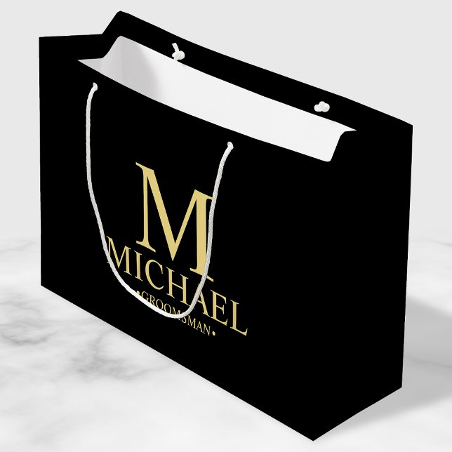 Modern Black and Gold Personalized Groomsman Large Gift Bag (Creator Uploaded)
