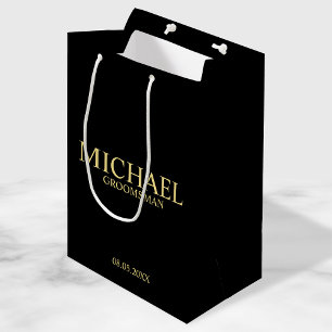 Modern Black and Gold Personalized Groomsman Medium Gift Bag