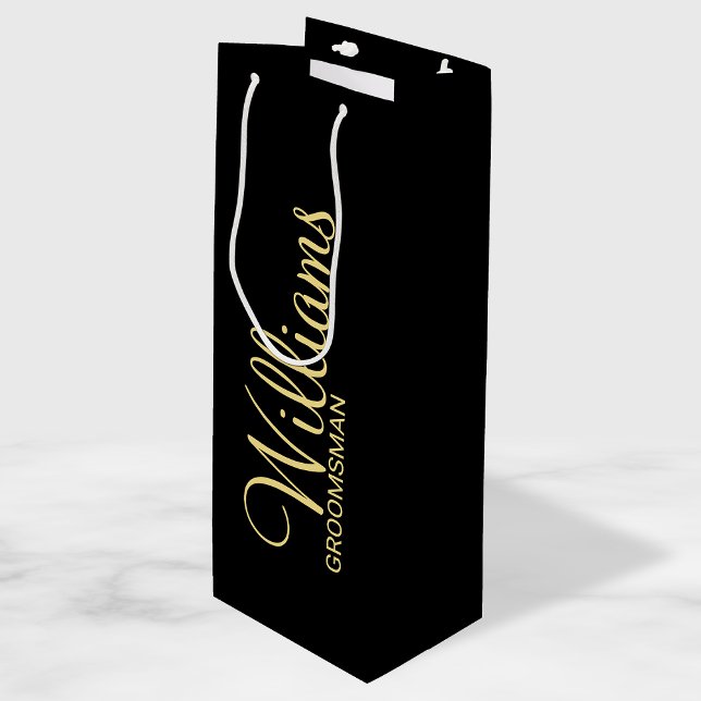 Modern Black and Gold Personalized Groomsman Wine Gift Bag (Creator Uploaded)