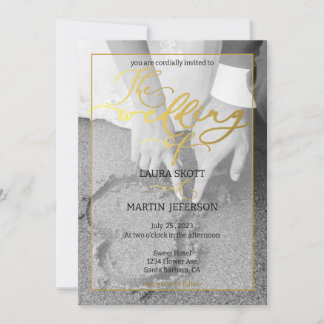 Modern black and gold Photo Elegant Invitation