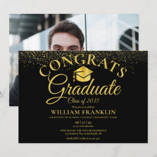 Modern Black And Gold Photo Graduation Party Invitation