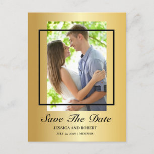 Modern Black And Gold Photo Save The Date Invitat Postcard