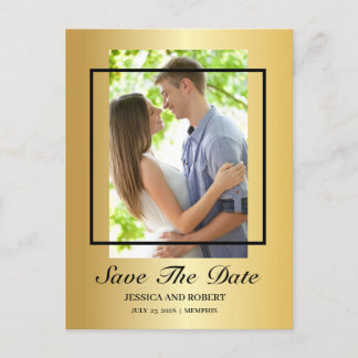Modern Black And Gold Photo Save The Date  Invitat Postcard