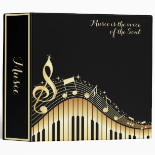 Modern Black and Gold Piano Keyboard and Notes Binder