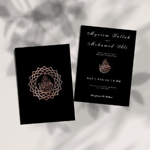 Modern Black and Gold Pink Muslim Wedding  Invitation
