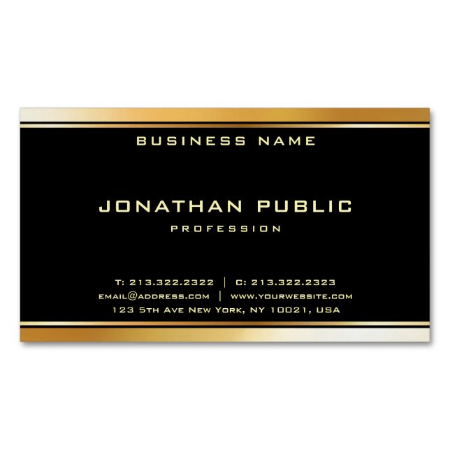 Modern Black And Gold Professional Template Chic Magnetic Business Card (Front)