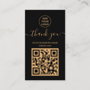Modern Black And Gold QR code Order thank you  Business Card