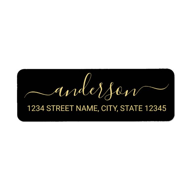 Modern Black and Gold Script Return Address (Front)