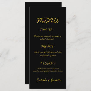 Modern Black and Gold Script Wedding Menu