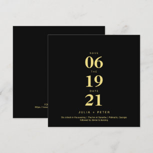 Modern Black and Gold Square Save The Date Wedding Invitation