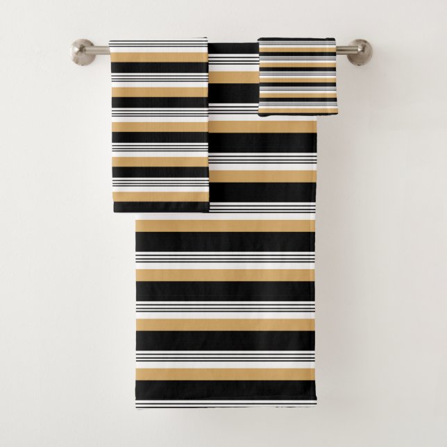 Modern Black And Gold Striped Bath Towel Set (Insitu)
