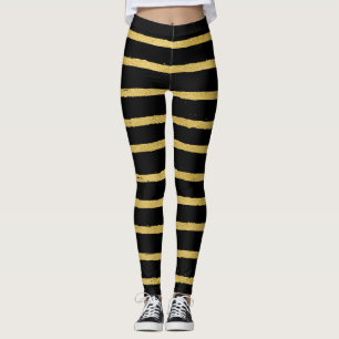 Modern Black and Gold Striped Leggings