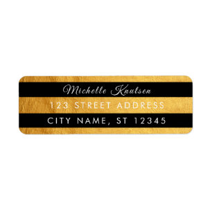 Modern Black and Gold Stripes Address Labels