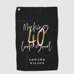 Modern black and gold typography 40th birthday golf towel