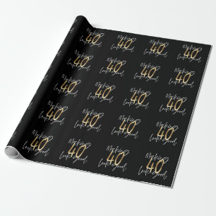 Modern black and gold typography 40th birthday  wrapping paper