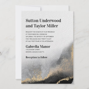 Modern Black and Gold Watercolor Invitation
