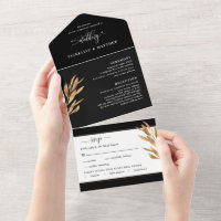 Modern Black and Gold Wedding with Perforated RSVP