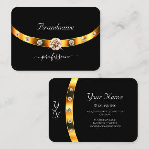 Modern Black and Gold with Initials Rhinestones Business Card
