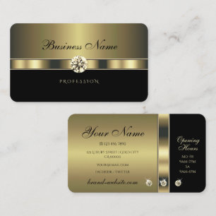 Modern Black and Gold with Sparkling Rhinestones Business Card