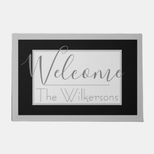 Modern Black and Gray Elegant Custom Family Name Doormat