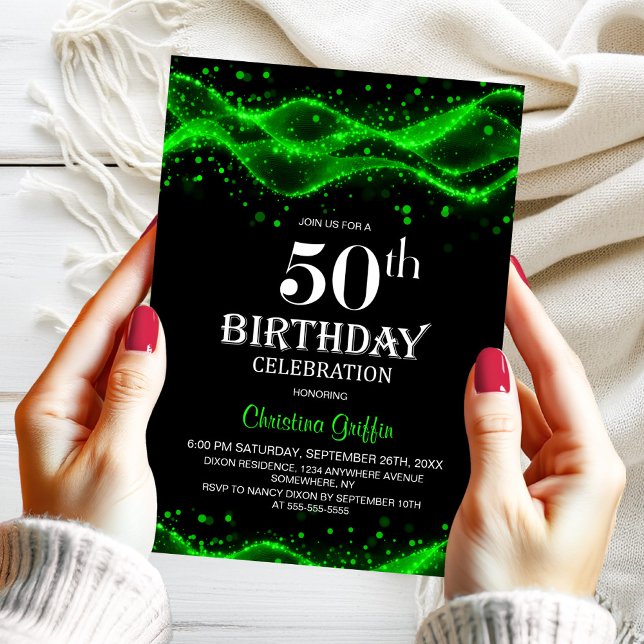 Modern Black and Green 50th Birthday Party Invitation (Creator Uploaded)