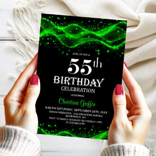 Modern Black and Green 55th Birthday Party Invitation