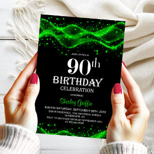 Modern Black and Green 90th Birthday Party Invitation