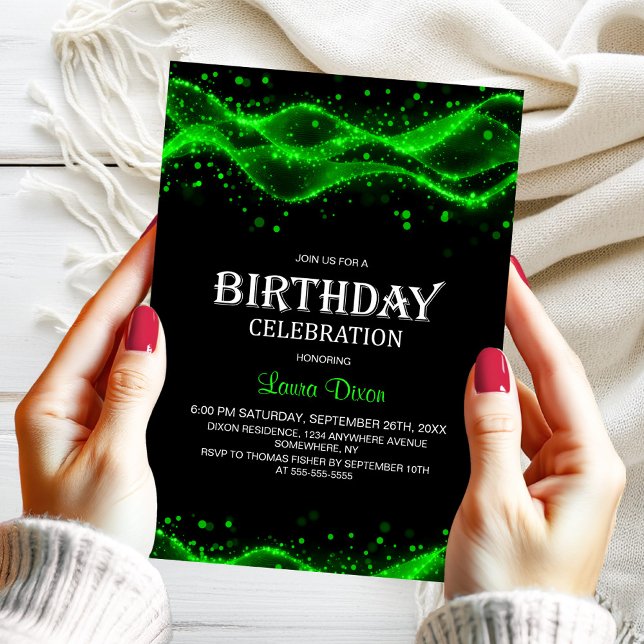 Modern Black and Green Any Age Birthday Party Invitation (Creator Uploaded)