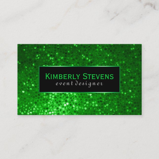 Modern Black And Green Glitter & Sparkles 2 Business Card (Front)
