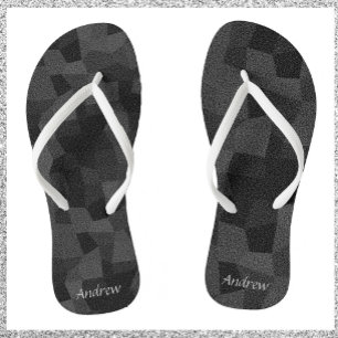 Modern Black and Grey Abstract Geometric Flip Flops
