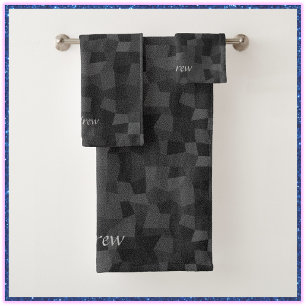 Modern Black and Grey Abstract Geometric Towel