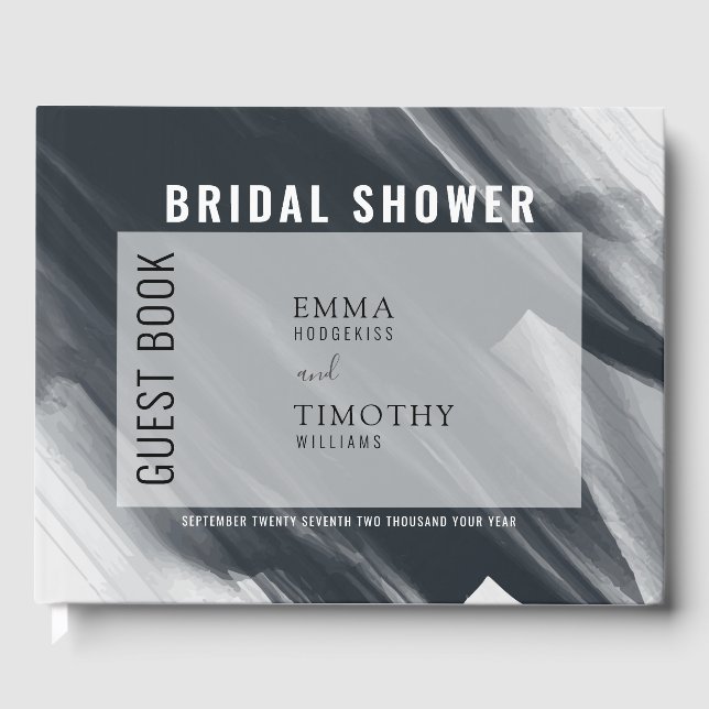 Modern, black and grey brushstrokes guest book (Front)