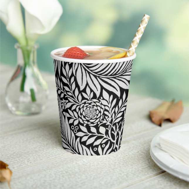 Modern Black and Grey Floral Botanical Paper Cups (Insitu)