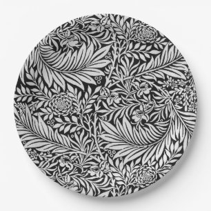Modern Black and Grey Floral Botanical Paper Plate