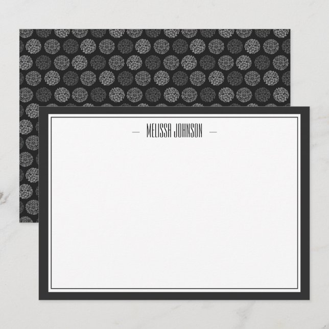 Modern Black and Grey Floral Personalized Card (Front/Back)