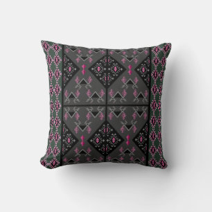 Modern Black and Grey Kilim Inspired Pattern Throw Pillow