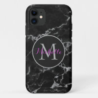 Modern Black And Grey Marble Stone Monogram