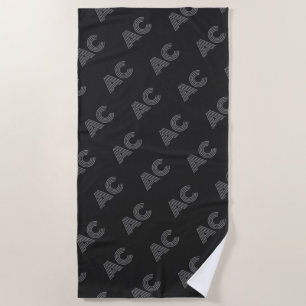 Modern Black and Grey Monogram Beach Towel