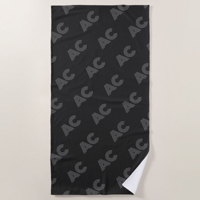 Modern Black and Grey Monogram Beach Towel (Front)