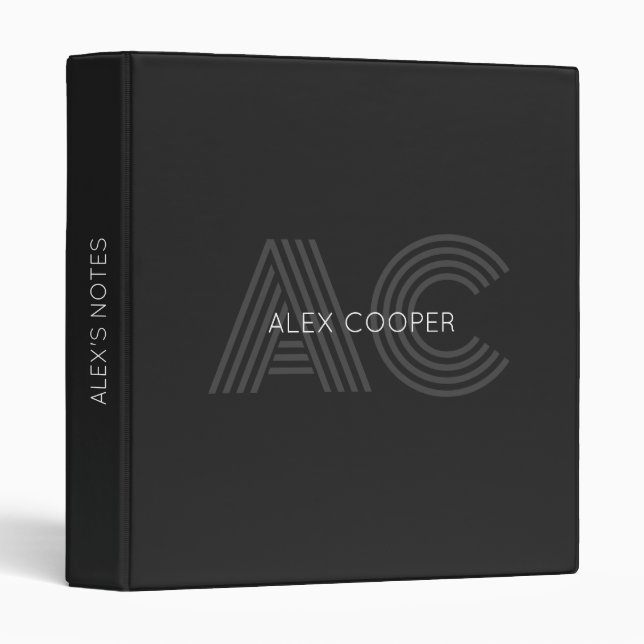 Modern Black and Grey Monogram Binder (Front/Spine)