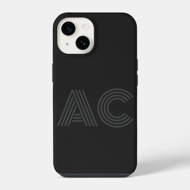 Modern Black and Grey Monogram iPhone Case (Back)