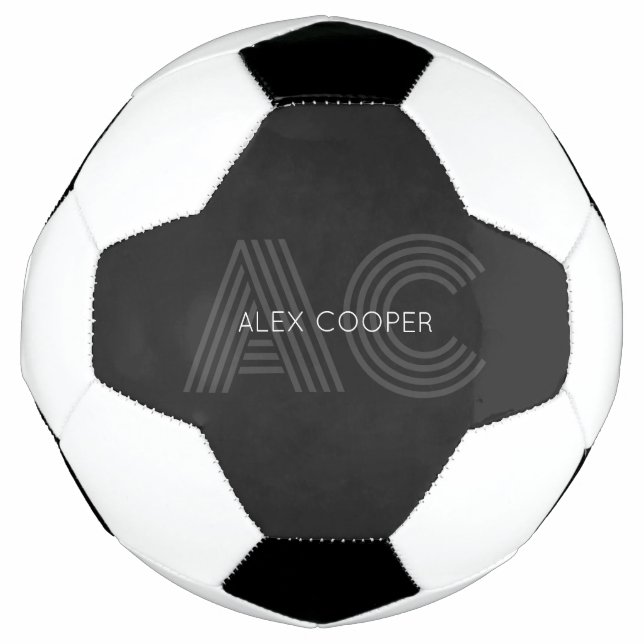 Modern Black and Grey Monogram Soccer Ball (Front)