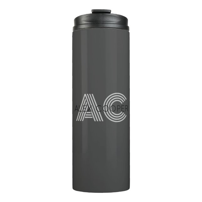 Modern Black and Grey Monogram Thermal Tumbler (Front)